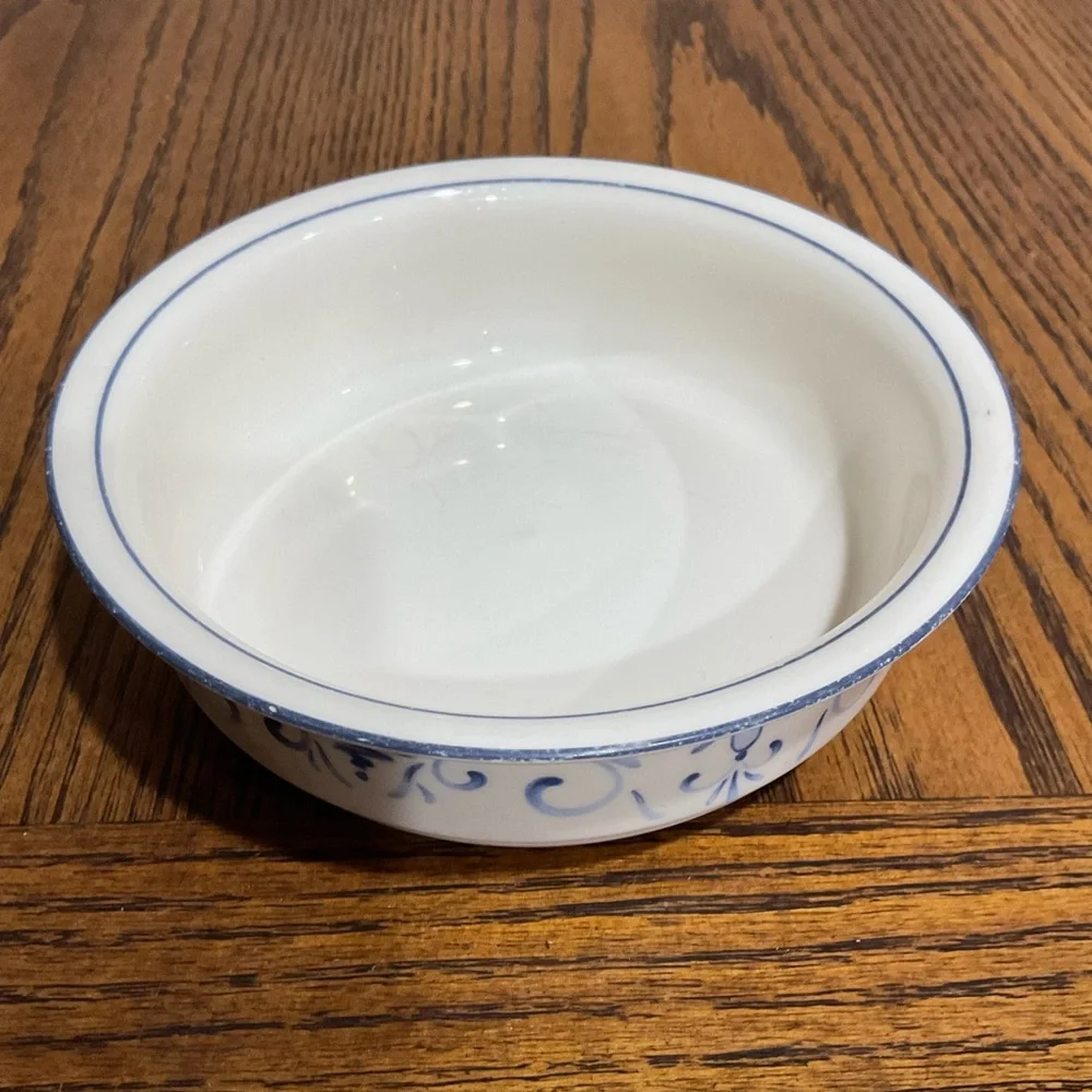 Pretty Lenox Chinastone Country Blue White Bowl with Blue Scroll Motif made USA